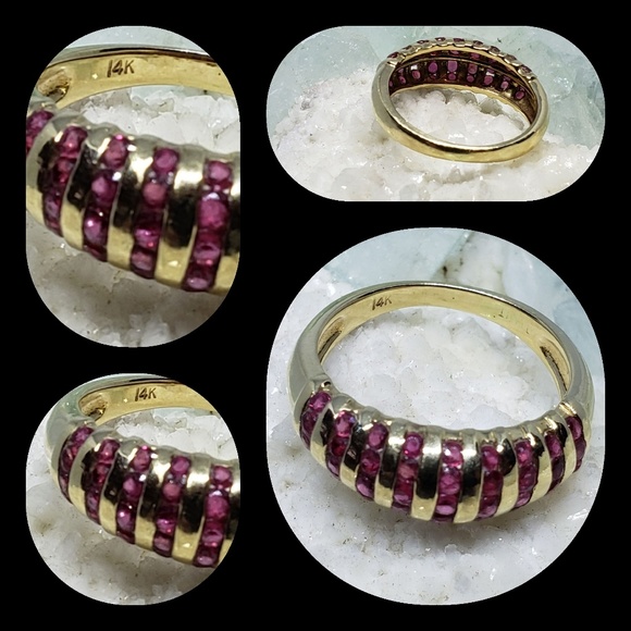Sold estate 14K Ruby Round 9 Row Dome Ring - Picture 2 of 4